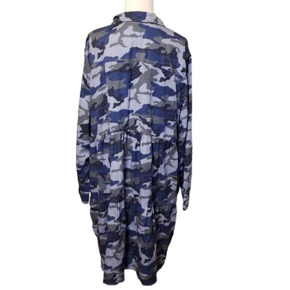 Elliott & Vine Womens Blue Camouflage Tiered dress with pockets Size 2X New - Picture 4 of 16